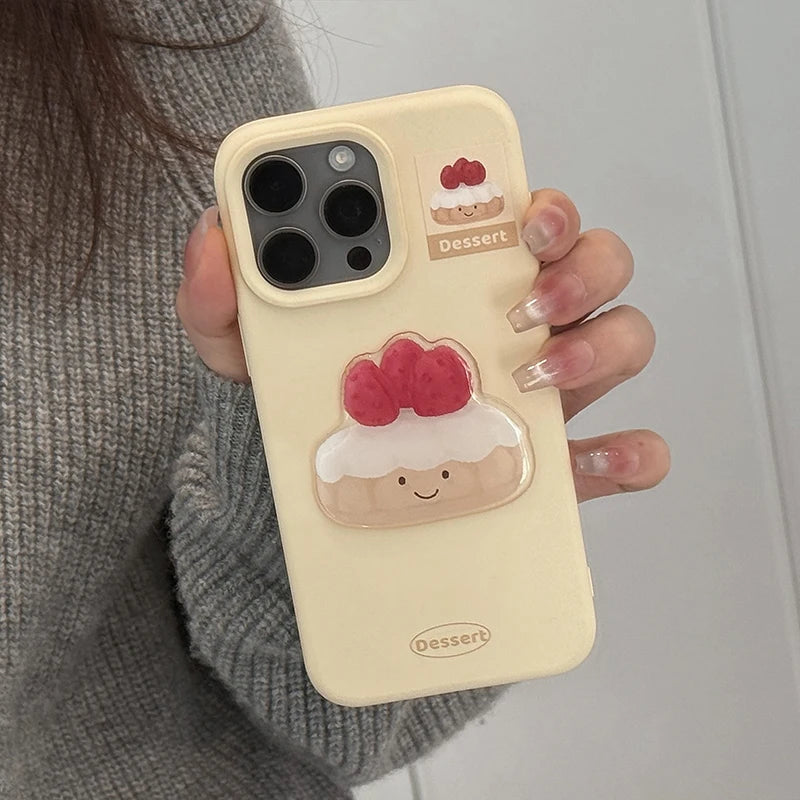 Cute Strawberry Cake Pattern Yellow Phone Case