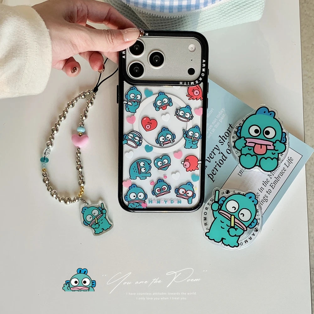 Sanrio Hangyodon Magnetic Holder Magsafe Wireless Charge Cute Cartoon Phone Case For iPhone