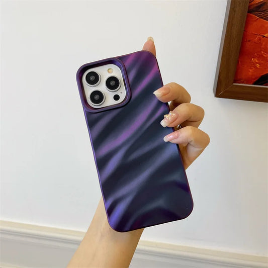 Luxury Solid Color Fold Wrinkle Wavy Phone Case For iPhone