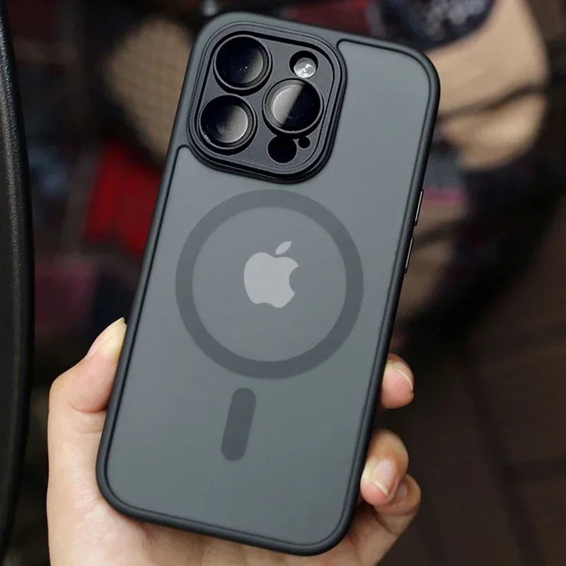 Magnetic Luxury Lens Protector Matte Translucent Case For iPhone