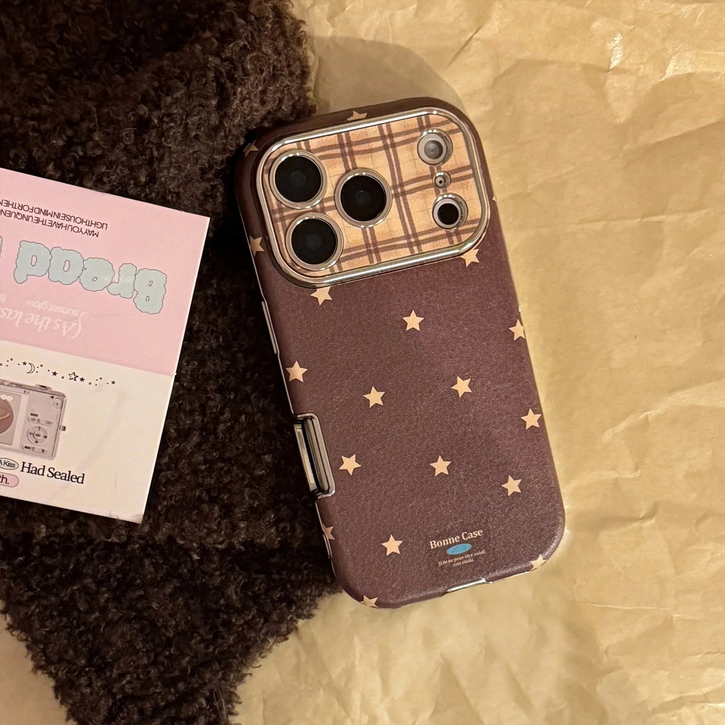 Korean Retro Stars Plating Leather Texture Phone Case For iPhone