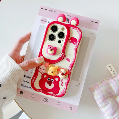 Cute Cartoon Winnie the Pooh Lotso Strap Chain Phone Case For iPhone