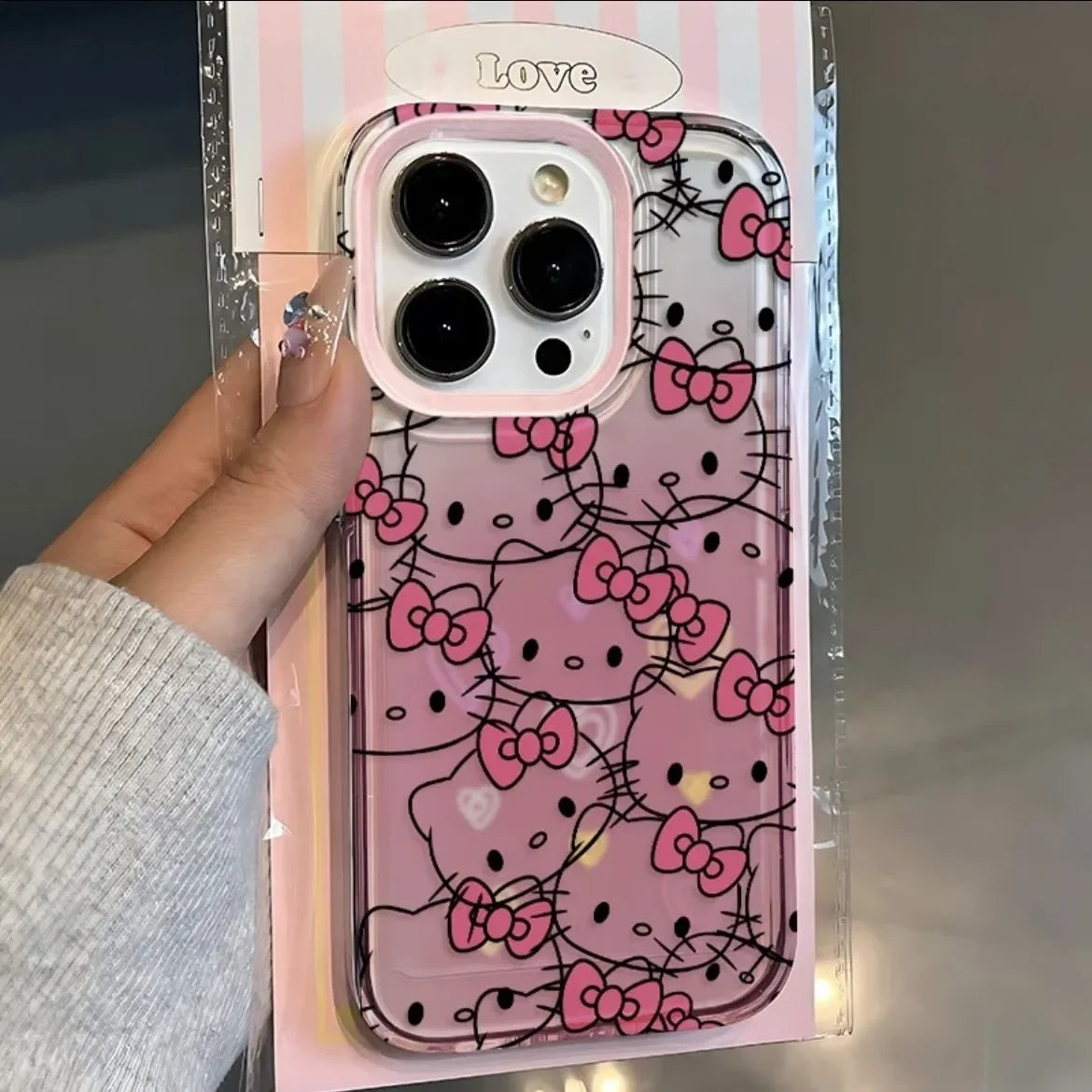 Hello Kitty Bow Full Screen Face Shining Phone Case For iPhone