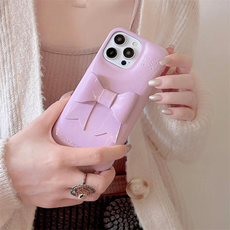 Laser Pink Bowknot Cute Phone Case