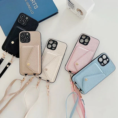 Crossbody Strap Lanyard Leather Phone Case For iPhone