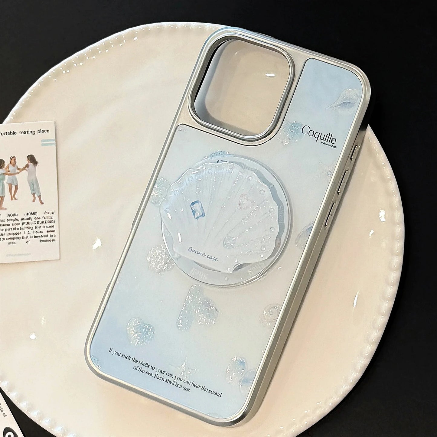 Summer Blue Ocean Shell Bracket Sparkly Glitter Magnetic Phone Case For iPhone