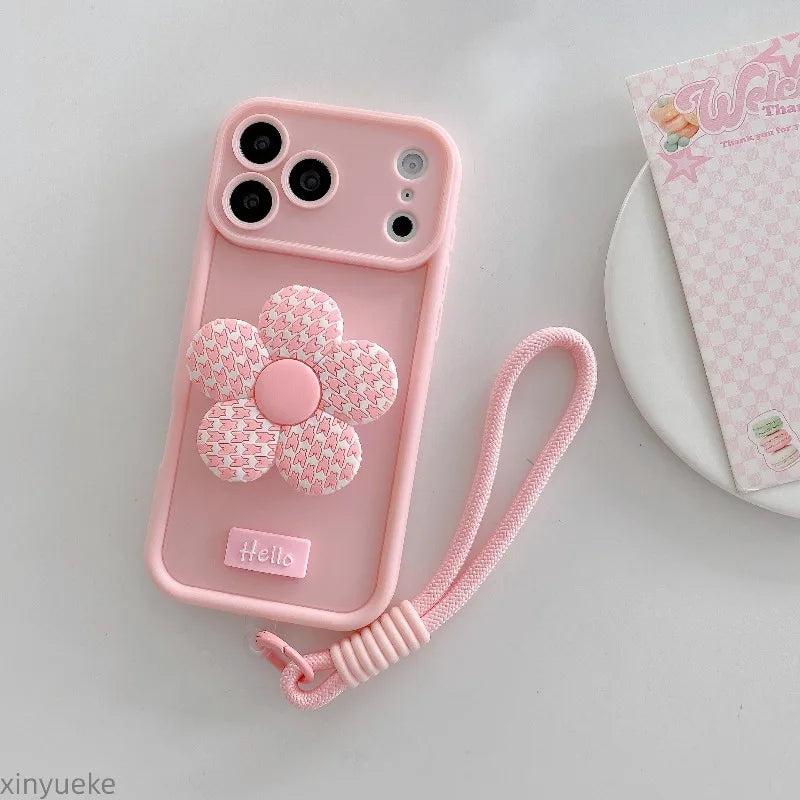 Cute 3D Flower Desktop Stand Phone Case For iPhone