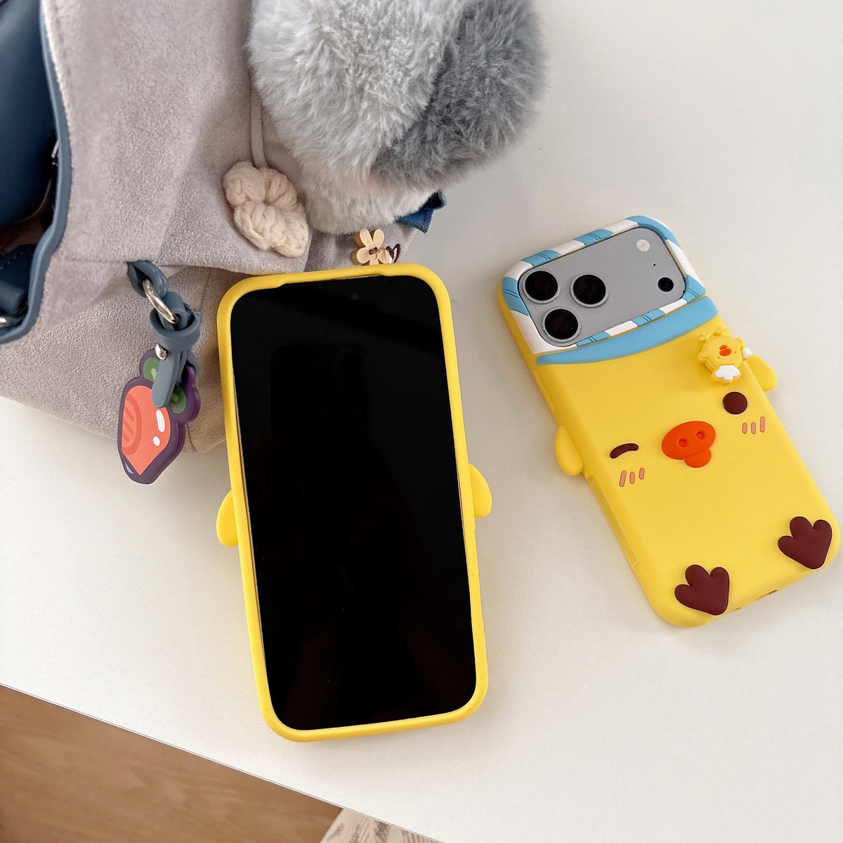 3D Cartoon Rilakkuma Yellow Chick Rotate Decompress Phone Case For iPhone