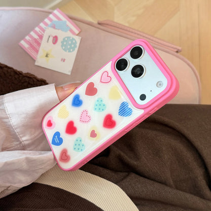 Korean Colorful Cartoon Love Heart Pattern Drop Glue Phone Case For iPhone