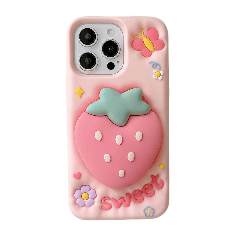 Cartoon Strawberry Hand Grip Holder Soft Silicone Phone Case