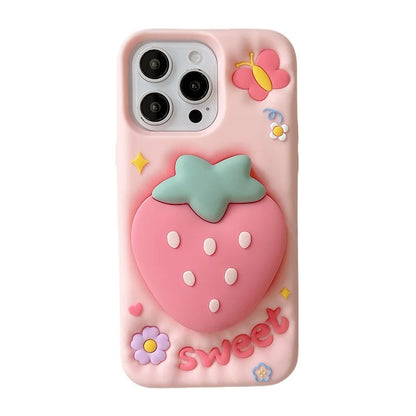 Cartoon Strawberry Hand Grip Holder Soft Silicone Phone Case