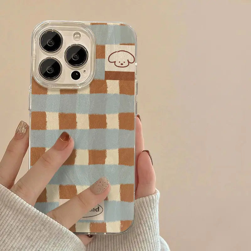 Grid Pattern Puppy Clear Phone Case