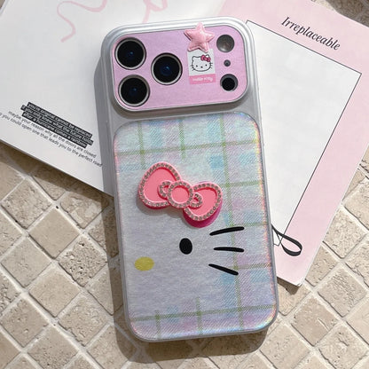 Luxury Cute Drip Glue Color Changing Grid Pattern Kitty Phone Case For iPhone