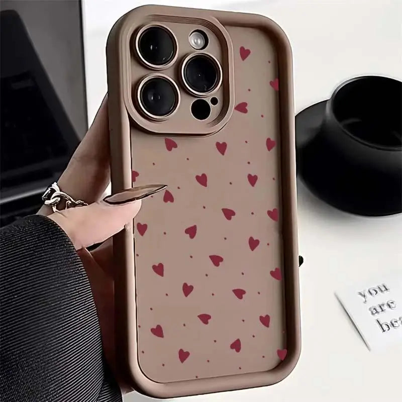 Love Heart Print Matte Soft Shockproof Cover Phone Case For IPhone