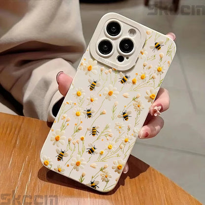 Cute Honeybee Flower Pattern Phone Case For iPhone
