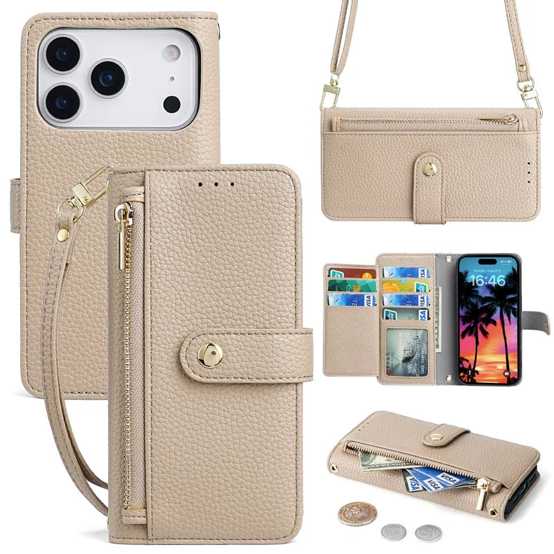 Zipper Wallet with Cards Solt  Flip Cover For iPhone