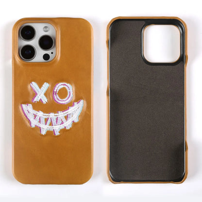 Retro Embroidery Genuine Leather Phone Case For iPhone