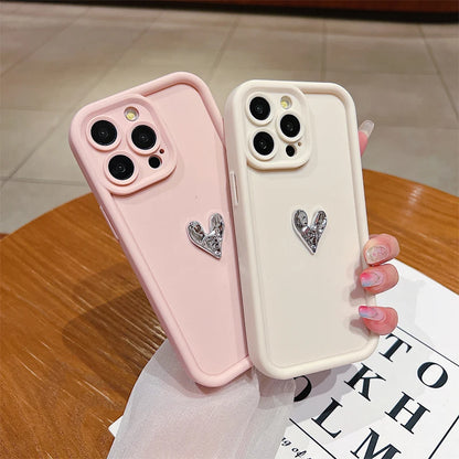 Glitter 3D Love Heart Silicone Soft Phone Case For iPhone