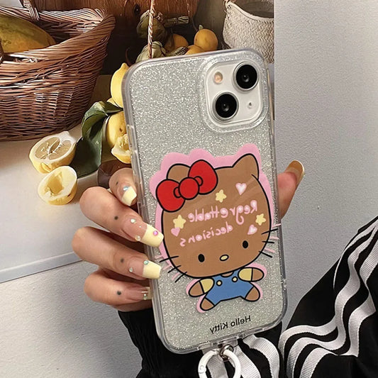 Funny Hello Kitty Bow Big Head Strap Phone Case For iPhone