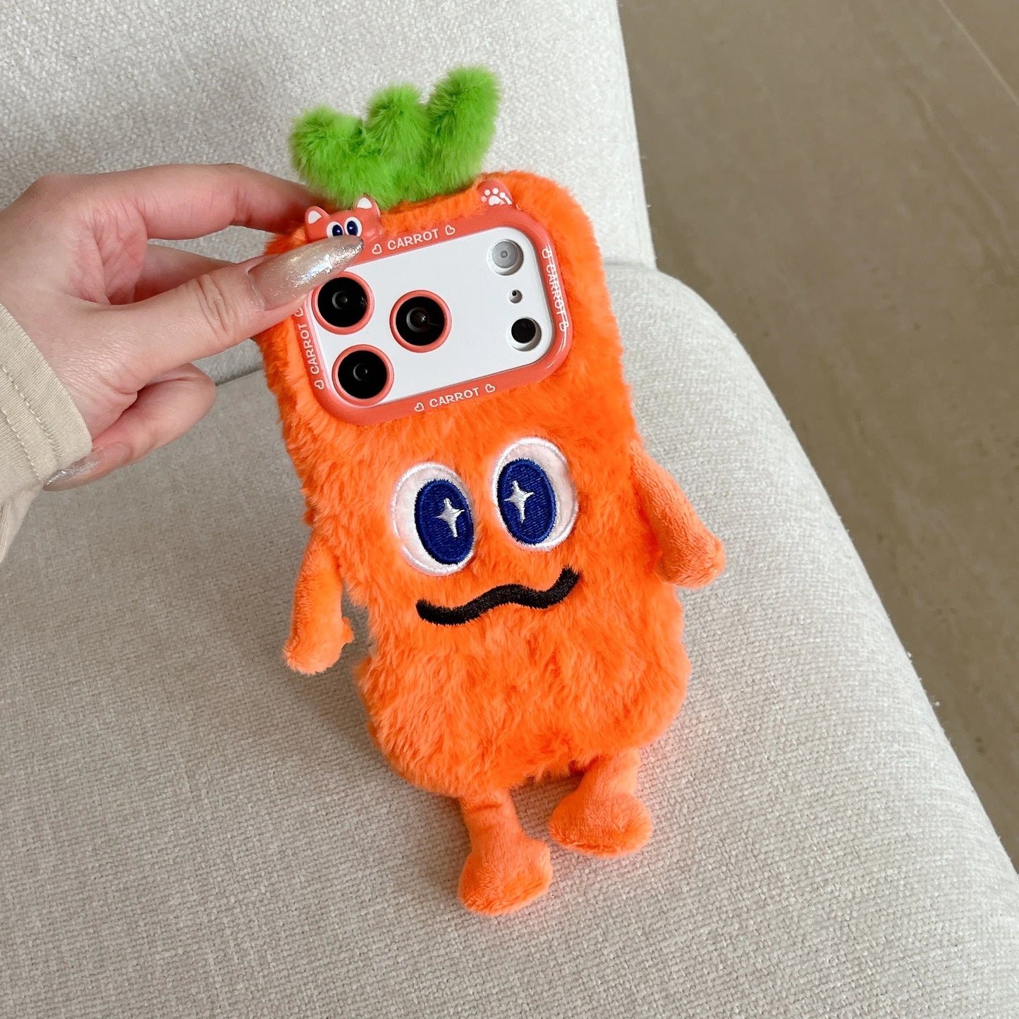 Cute Plush Phone Case with Quirky Expressions For iPhone