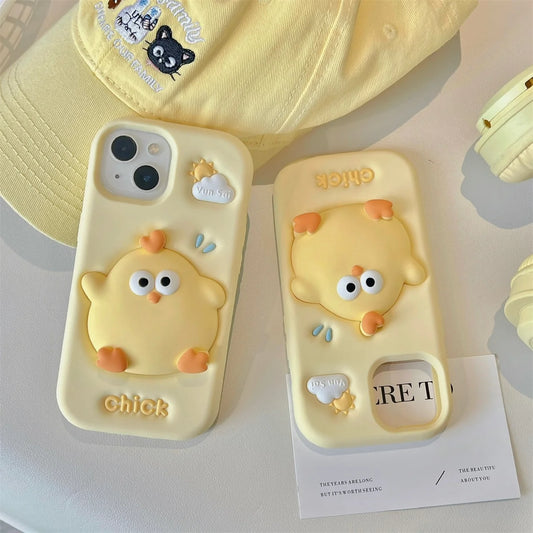 Special Stress Relief Silicone Anti-Drop Case For Bright Yellow Chickens Cartoon Cute For iPhone