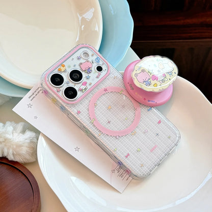 Korean Plaid Cartoon Animals Cloud Magnetic Bracket Phone Case For iPhone