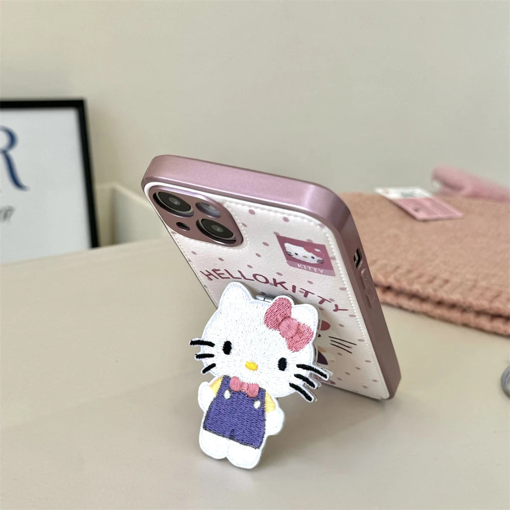 Leather Pattern Cute Hello Kitty Holder Phone Case