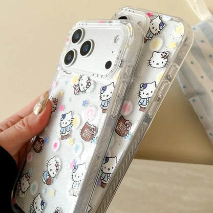 Star Kitty Cat Sparkling Pink Edge Transparent Case Phone Case For iPhone