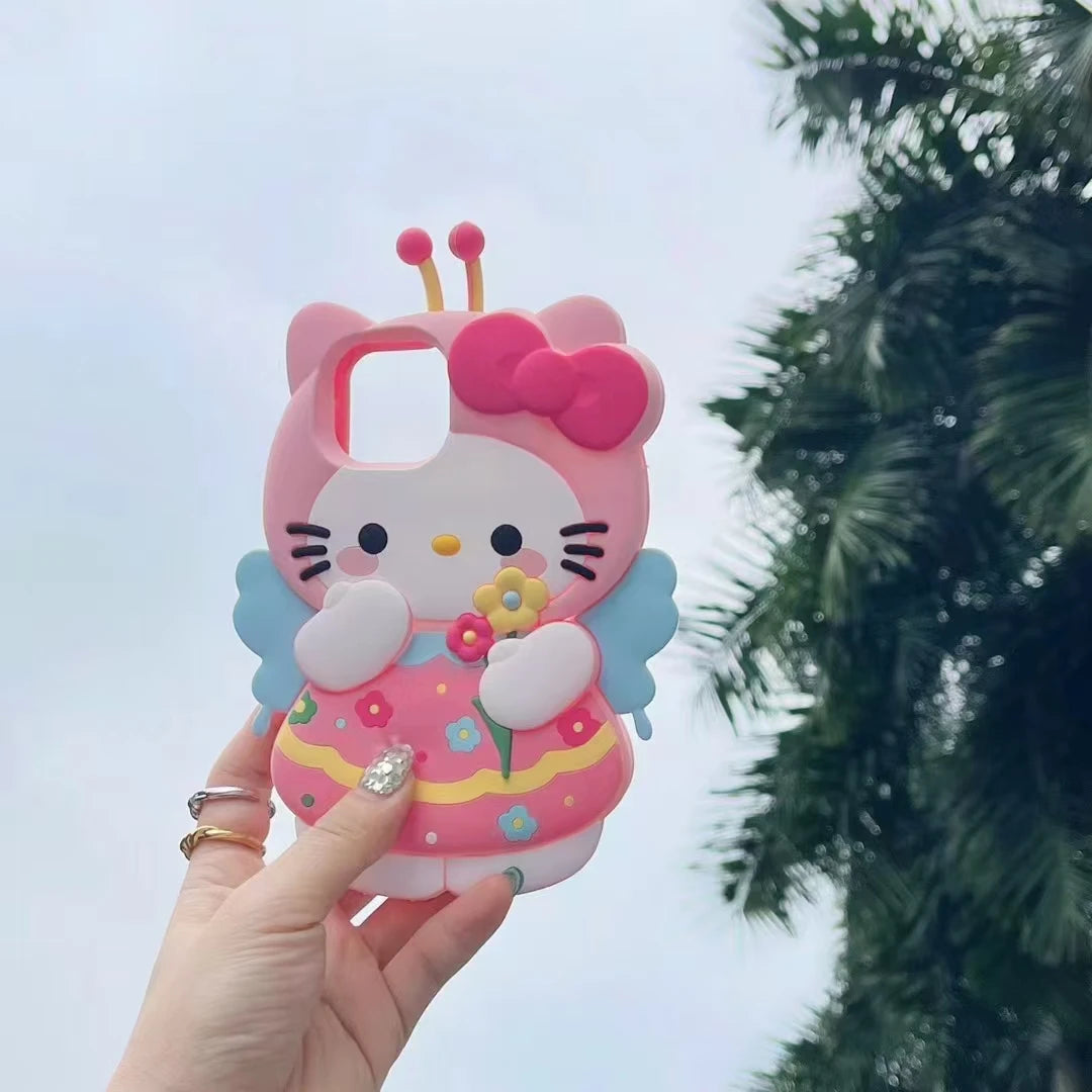 Kawaii Pink Bee Sanrios Hello Kitty Stereoscopic Phone Case
