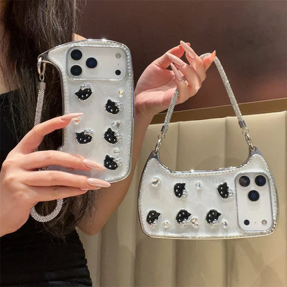Fashion Cute Black Kitty Hand Bag Phone Case For iPhone