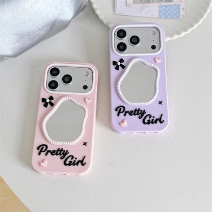 Luxury 3D Bowknot Love Heart irregular MakeUp Mirror Phone Case For iPhone