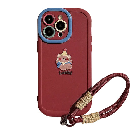 Cute Cartoon Bear Lanyard Phone Case For iPhone