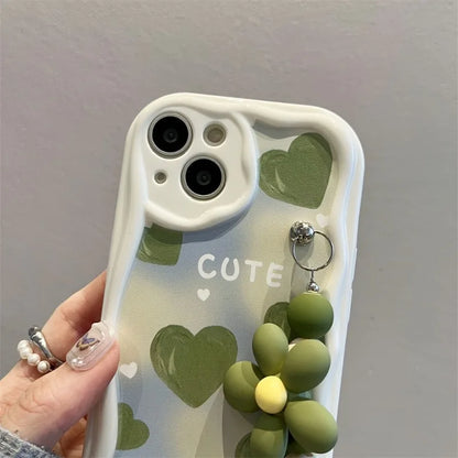 Green Heart Wavy-edge Pattern Phone Case For iPhone