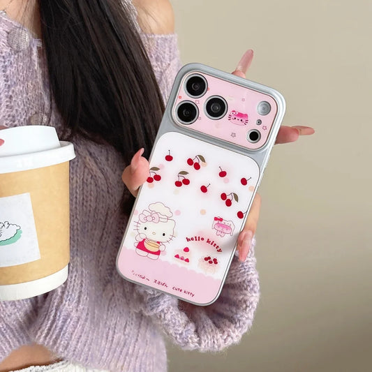 Luxury IMD Litchi Pink Red Kitty Cat Phone Case For iPhone