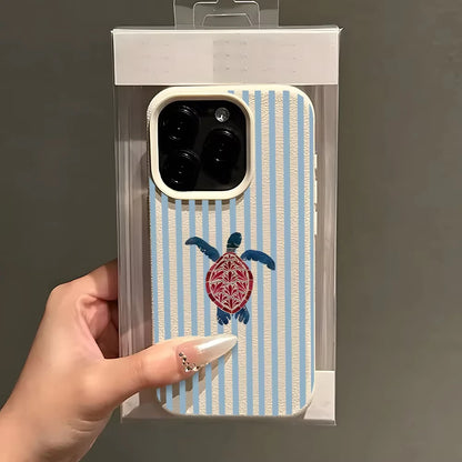 Blue Stripe Cute Sea Turtle Pattern Phone Case For iPhone