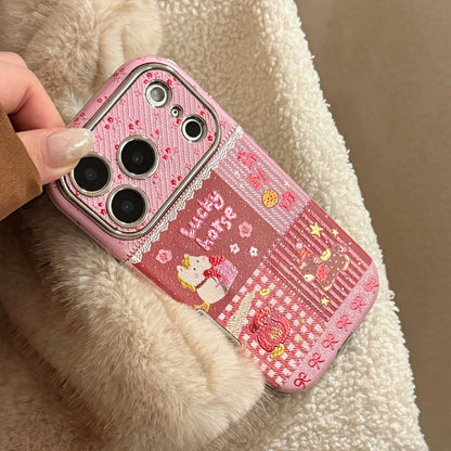 Korean Cartoon Horse Splicing Leather Texture Phone Case For iPhone