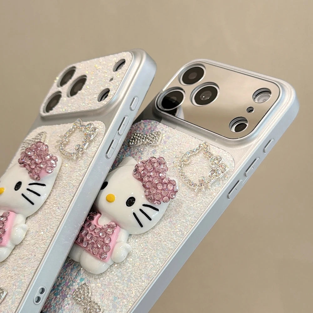 Sanrio Hello Kitty Bling Glitter Pearl 3D Cute Cartoon  Phone Case For iPhone