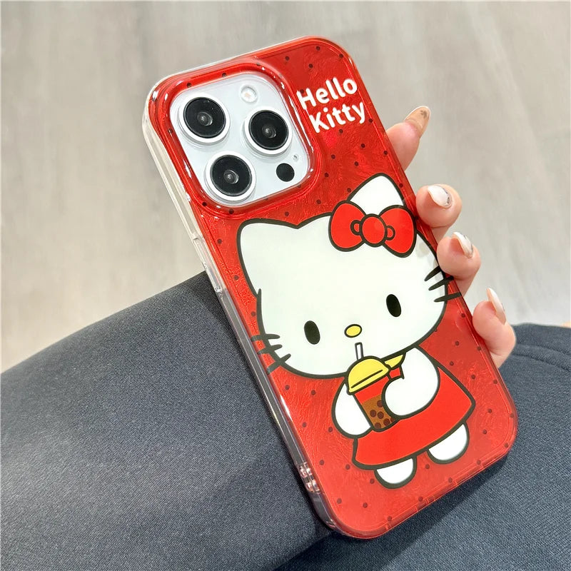 Hello Kitty Red Strap Bow Wave Point Phone Case For iPhone