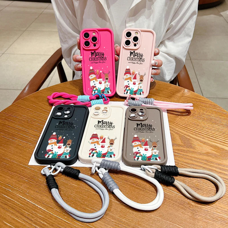 Christmas Pattern Lanyard Rope Phone Case For iPhone
