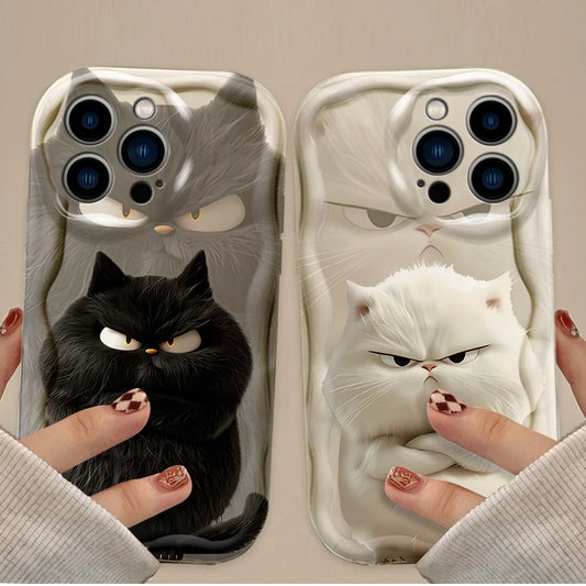Cute Cartoon Funny Fat Cat Wavy Phone Case For iPhone