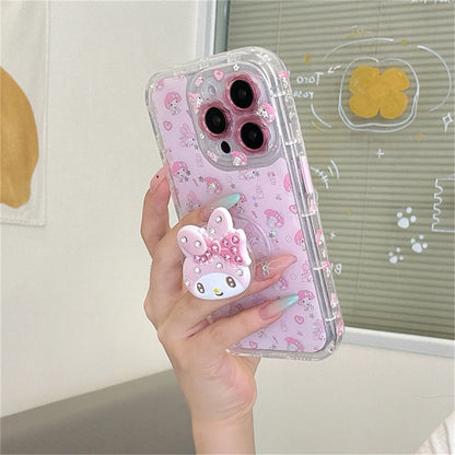 Cute Cartoon Pink Diamond Melody Magnetic Stand Case For iPhone