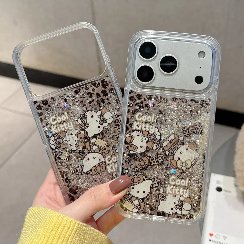 Cute IMD Leopard Print Quicksand Kitty Phone Case For iPhone