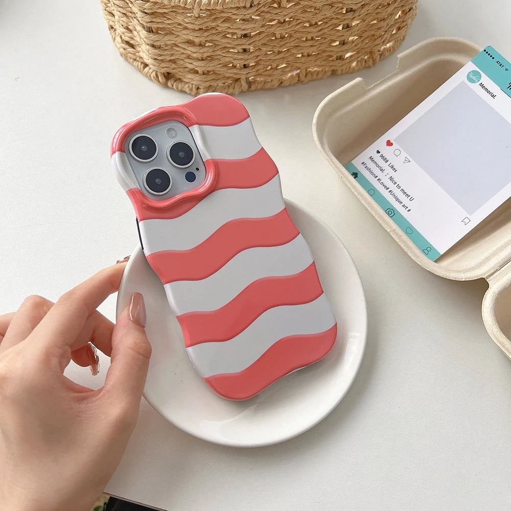 Cute Glossy Wave Pattern Hit Color Stripe Phone Case