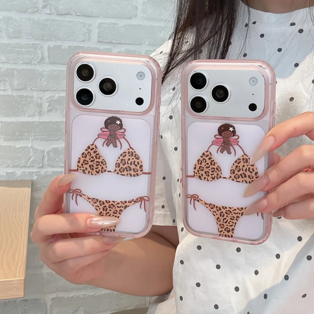 Cute Cartoon Leopard Print Bikini Phone Case For iPhone