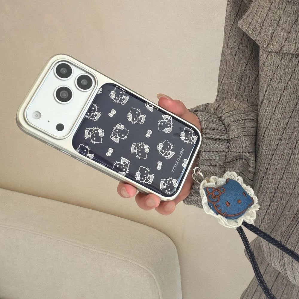 Silver Edge Drip Glue Hidden Blue Kitty Is Suitable For Apple Phone Case