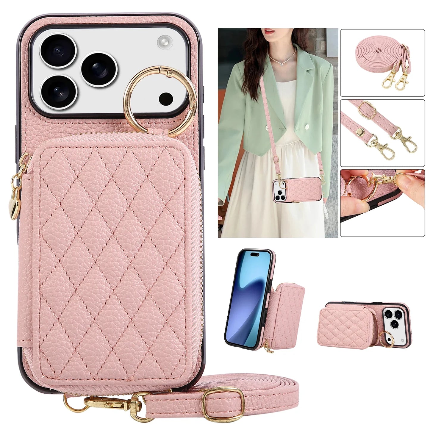 Leather Crossbody Lanyard Phone Case  For iPhone