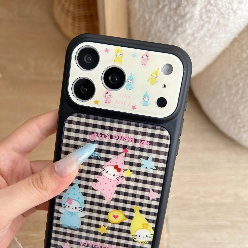 Luxury Cute Black and White Checkered Hat Kitty Phone Case For iPhone