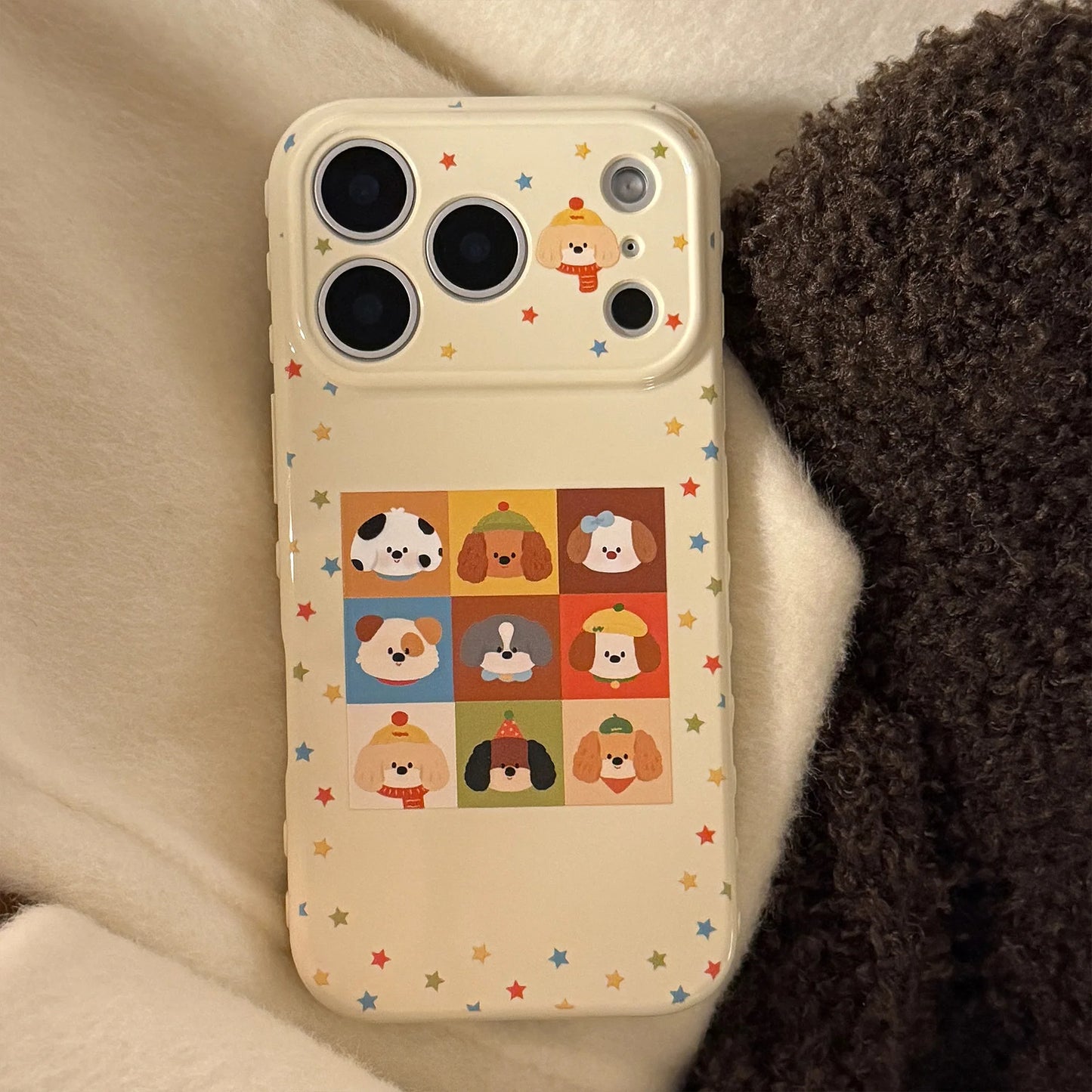 Korean Cartoon Puppy Colorful Stars Graffiti Soft Phone Case For iPhone