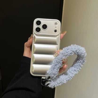 Luxury Down Jacket Furry Lanyard Case For iPhone