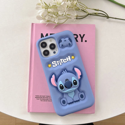 Cute 3D Stitch Head Grip Holder Phone Case For iPhone